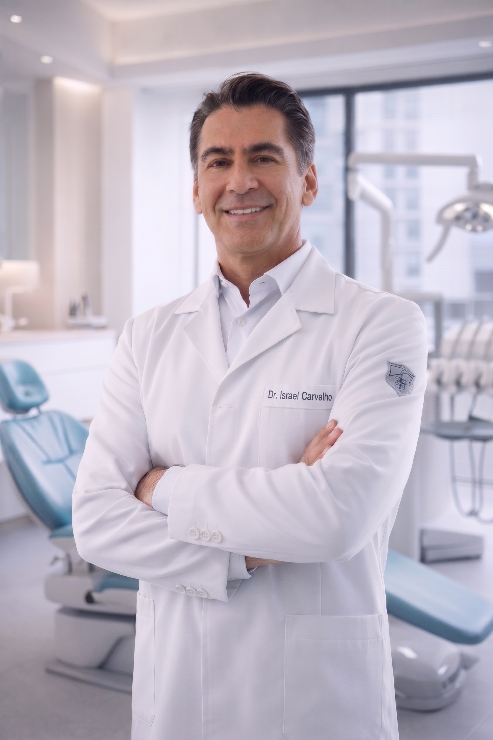 Dr. Israel Carvalho sorrindo no consultório